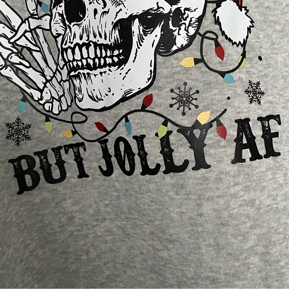 Skelton Skull Santa Hat Christmas Holiday Dead Inside But Jolly AF Long Sleeve - Picture 6 of 7